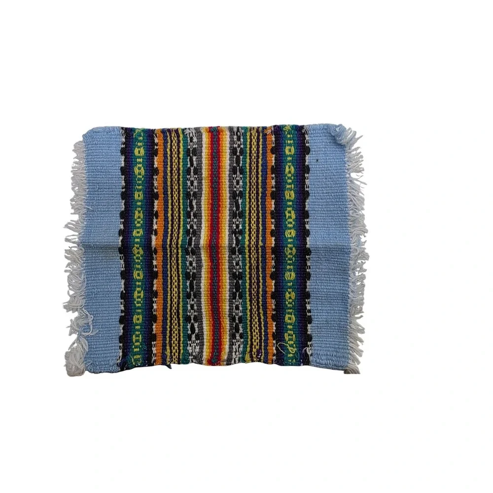 12 Mexican Serape Coasters Handwoven Multicolor Fringe Boho Southwest Home Decor